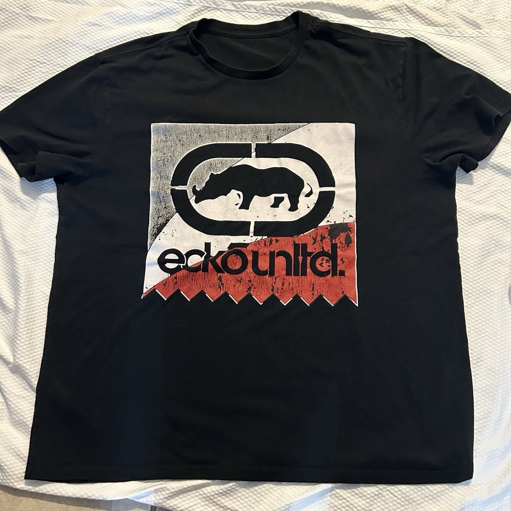 Ecko Shirt Mens XXL 2XL Black Crewneck Big Rhino Logo Rap Y2K Adult